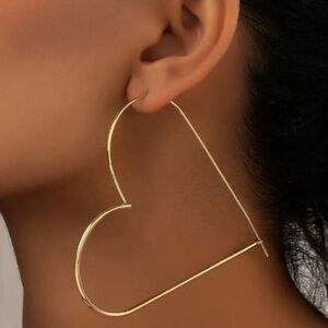 NEW 18k Gold Plated Heart Threader Over Size Hoop Earrings